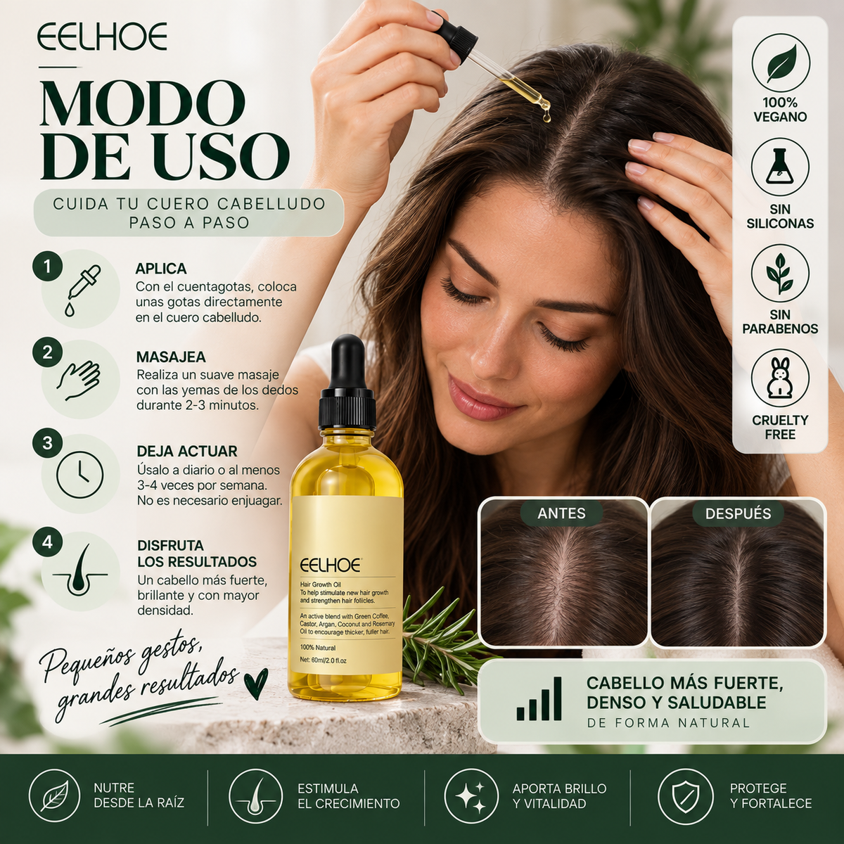 Aceite Esencial Capilar Vegano – Fortalece y Estimula el Crecimiento del Cabello