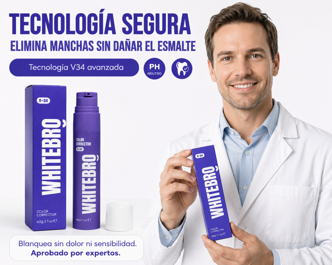 Blanqueador Dental V34 Whitebro – Neutralizador de Amarillo Instantáneo. 60ML
