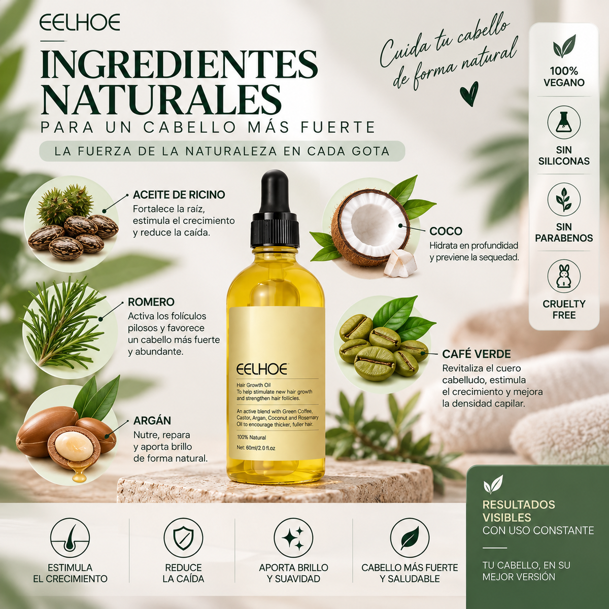Aceite Esencial Capilar Vegano – Fortalece y Estimula el Crecimiento del Cabello
