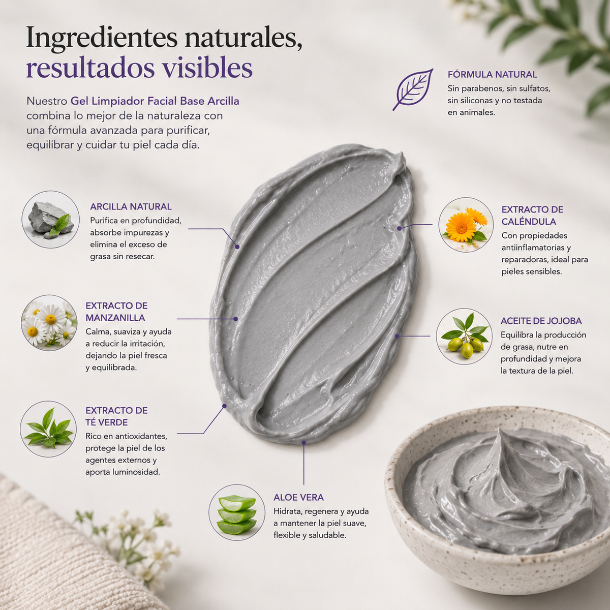 Gel limpiador facial base arcilla 100gr