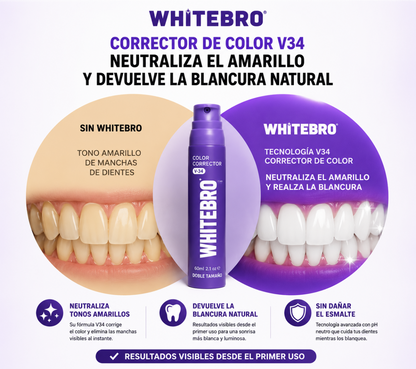 Blanqueador Dental V34 Whitebro – Neutralizador de Amarillo Instantáneo. 60ML