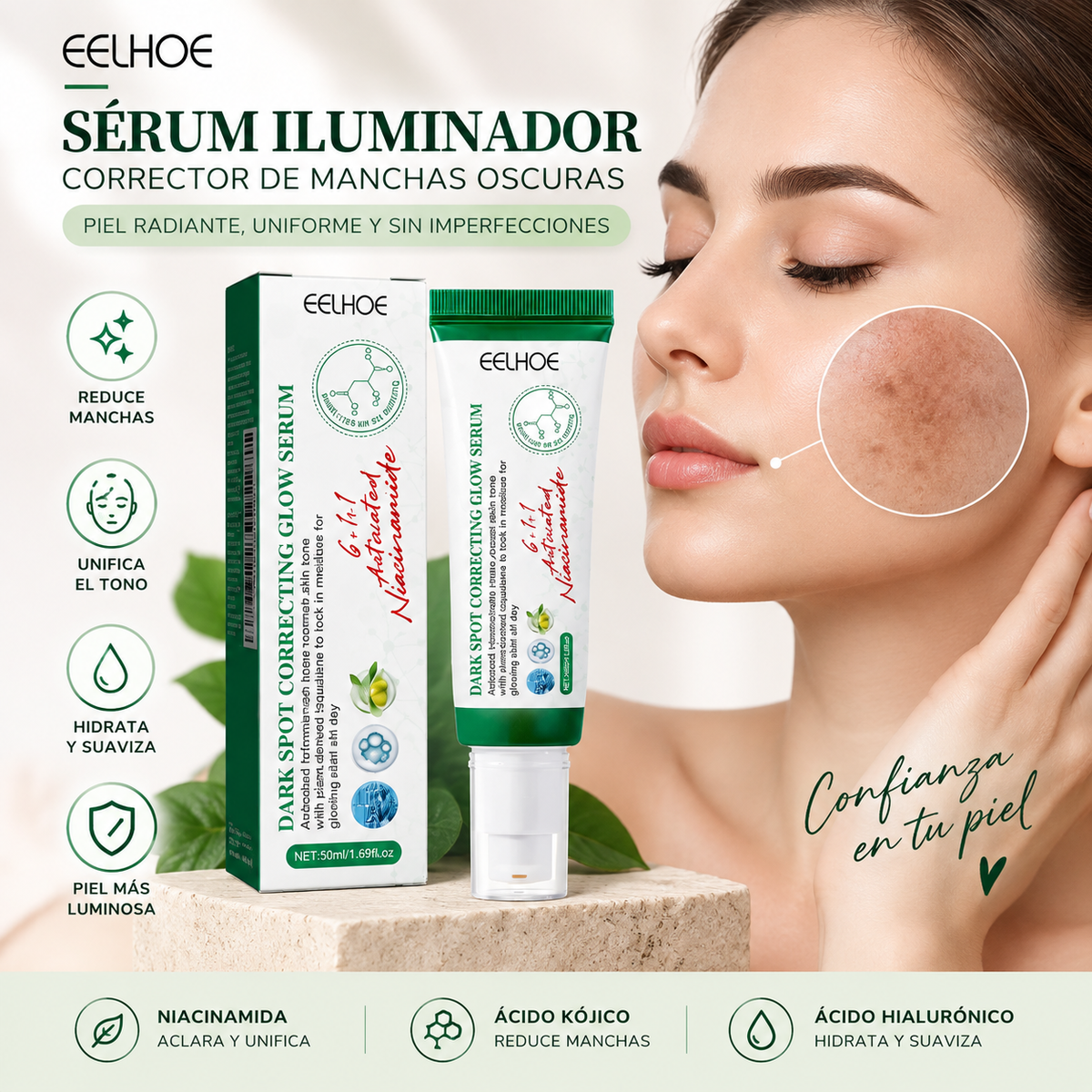 Sérum Iluminador Corrector de Manchas Oscuras EELHOE 50ml – Piel Radiante, Uniforme y Sin Imperfecciones