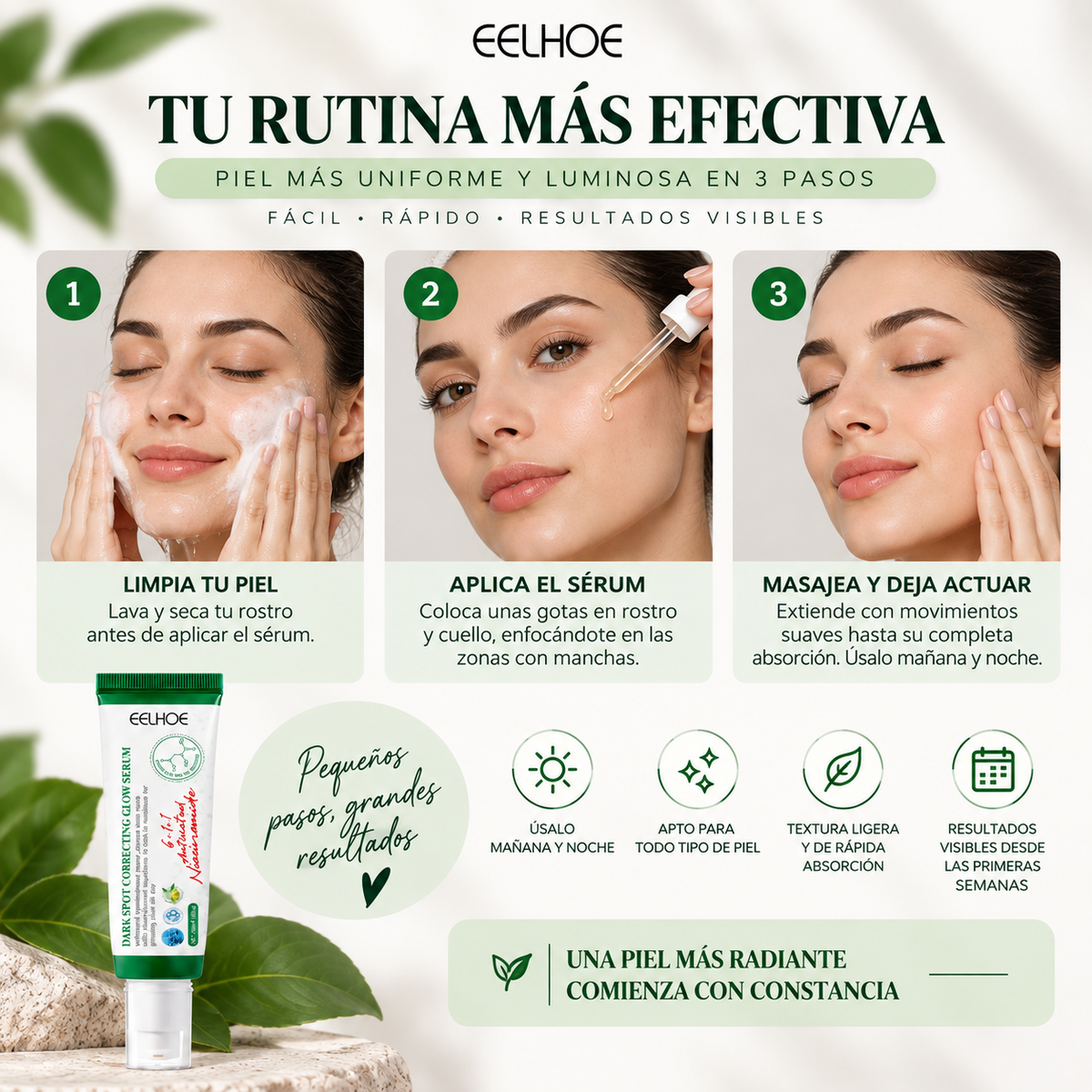 Sérum Iluminador Corrector de Manchas Oscuras EELHOE 50ml – Piel Radiante, Uniforme y Sin Imperfecciones