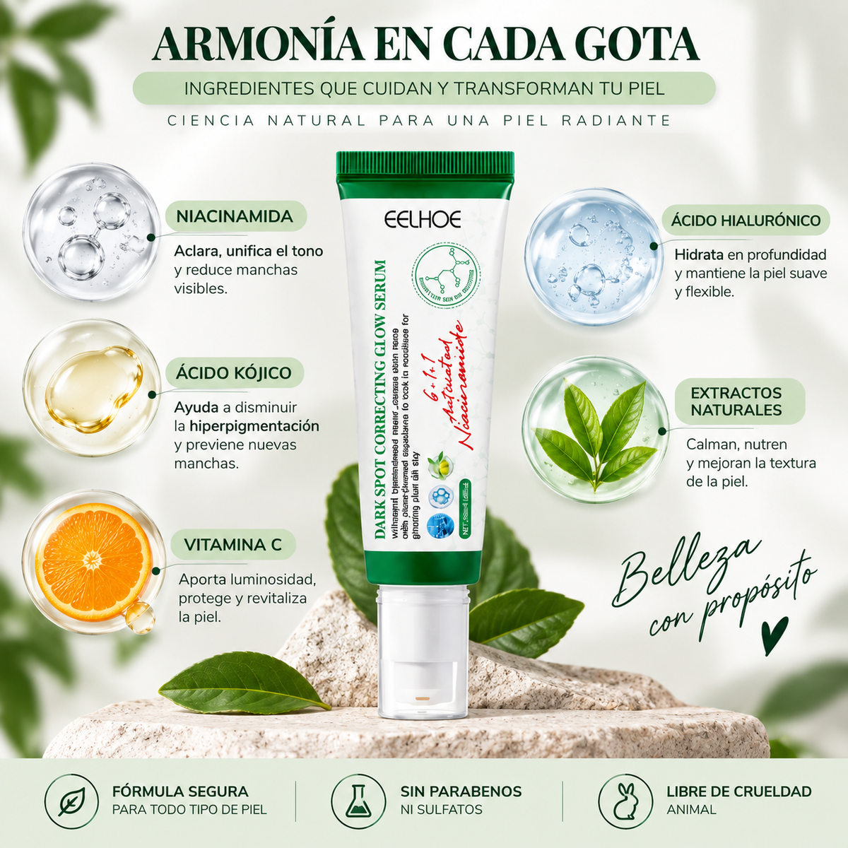 Sérum Iluminador Corrector de Manchas Oscuras EELHOE 50ml – Piel Radiante, Uniforme y Sin Imperfecciones