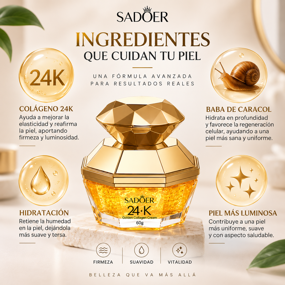 CREMA ANTIARRUGAS CON COLAGENO 24K. ELASTICIDAD Y FIRMEZA 60GR. SADOER