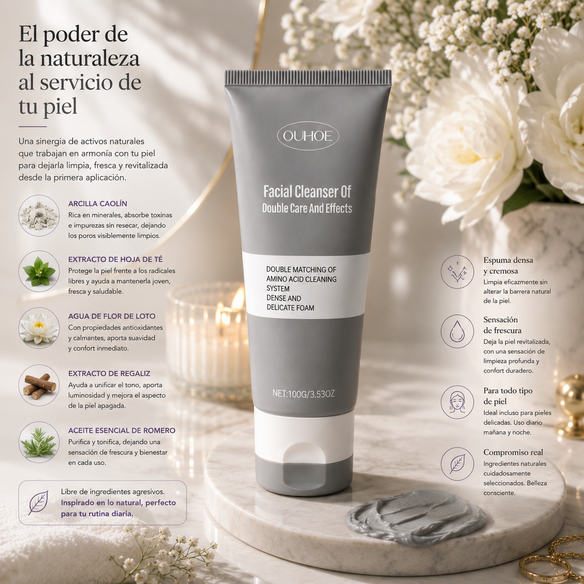 Gel limpiador facial base arcilla 100gr