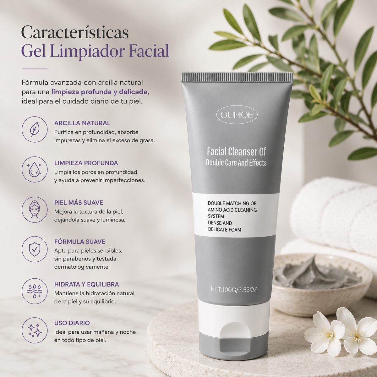 Gel limpiador facial base arcilla 100gr